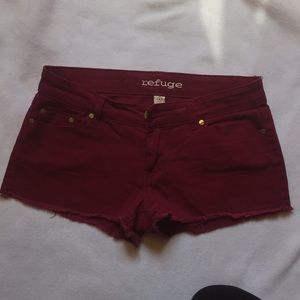 Maroon Frayed Shorts